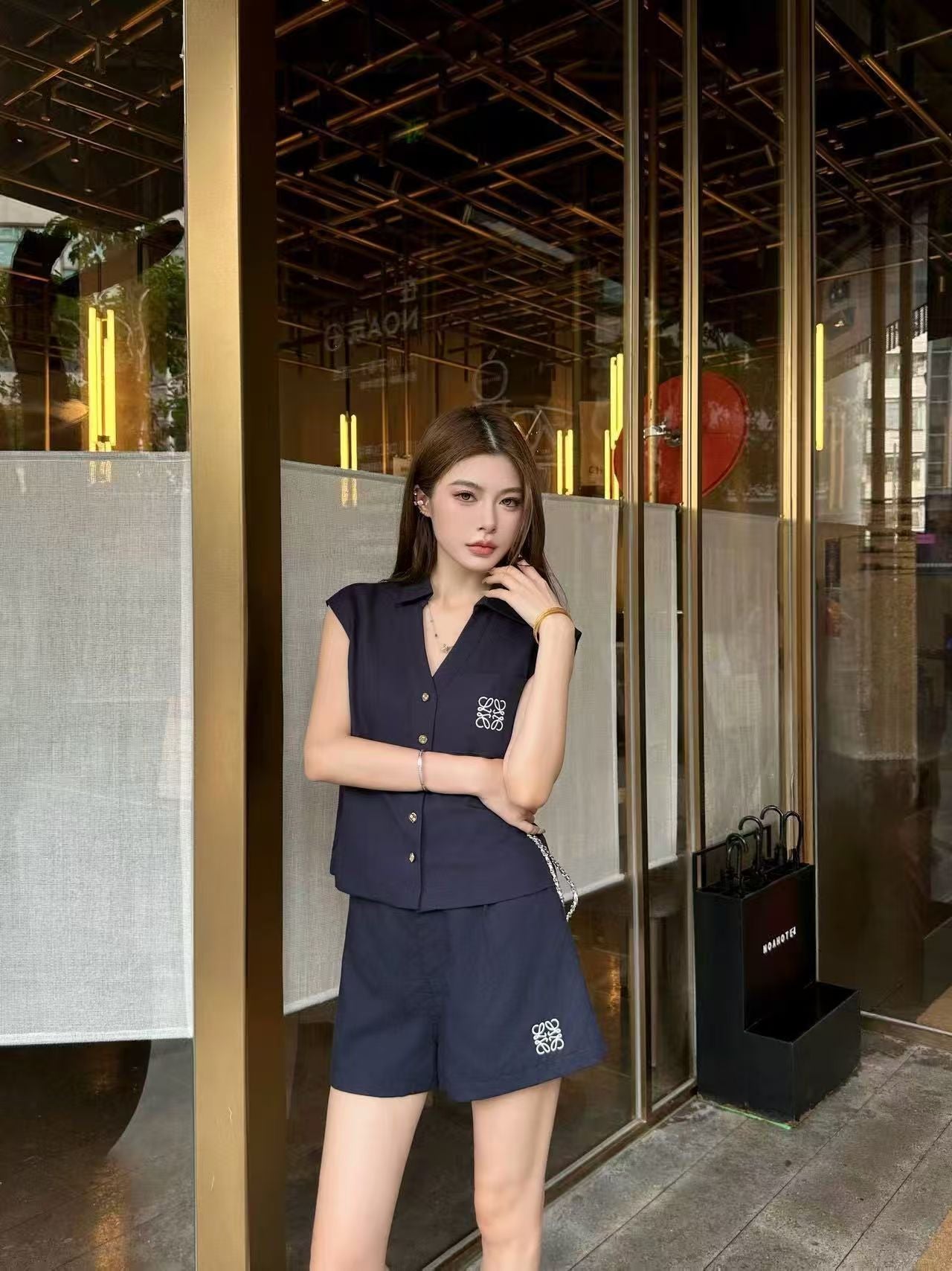 Sét Low quần sọt vải mát màu Xanh Than 9019