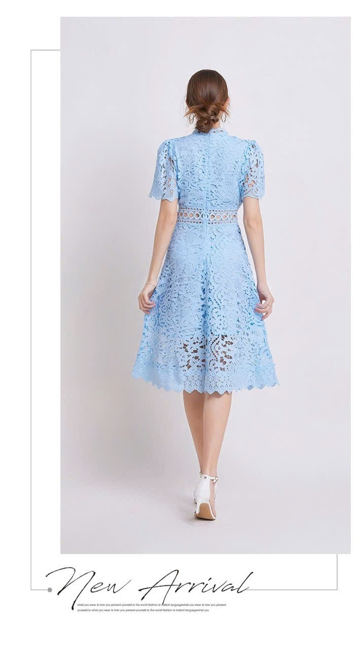 Đầm ren liền viền eo xịn MÀU XANH DA TRỜI 6063