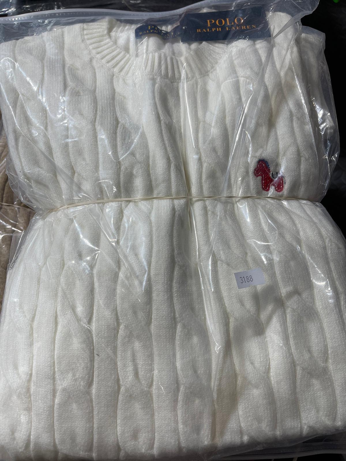 Áo len Polo vặn thừng dài tay logo thêu ngựa Màu Trắng 9492