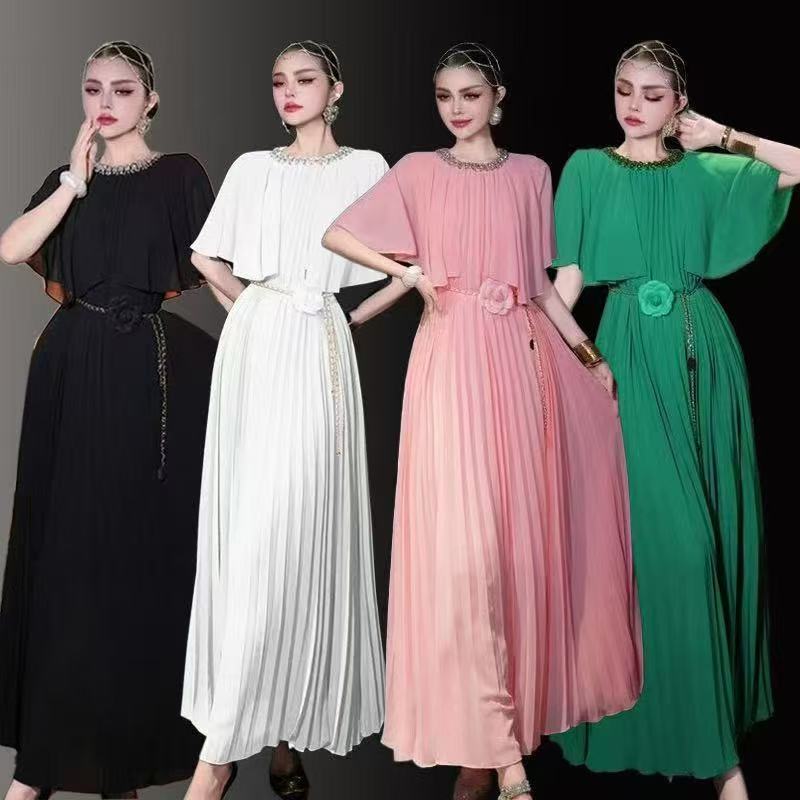 Đầm thiết kế đi tiệc xếp li kèm dây belt xích màu Đen 6740