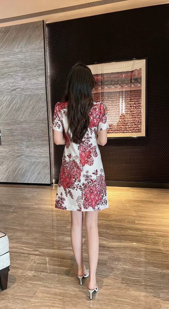 Đầm suông gấm bông đỏ 954