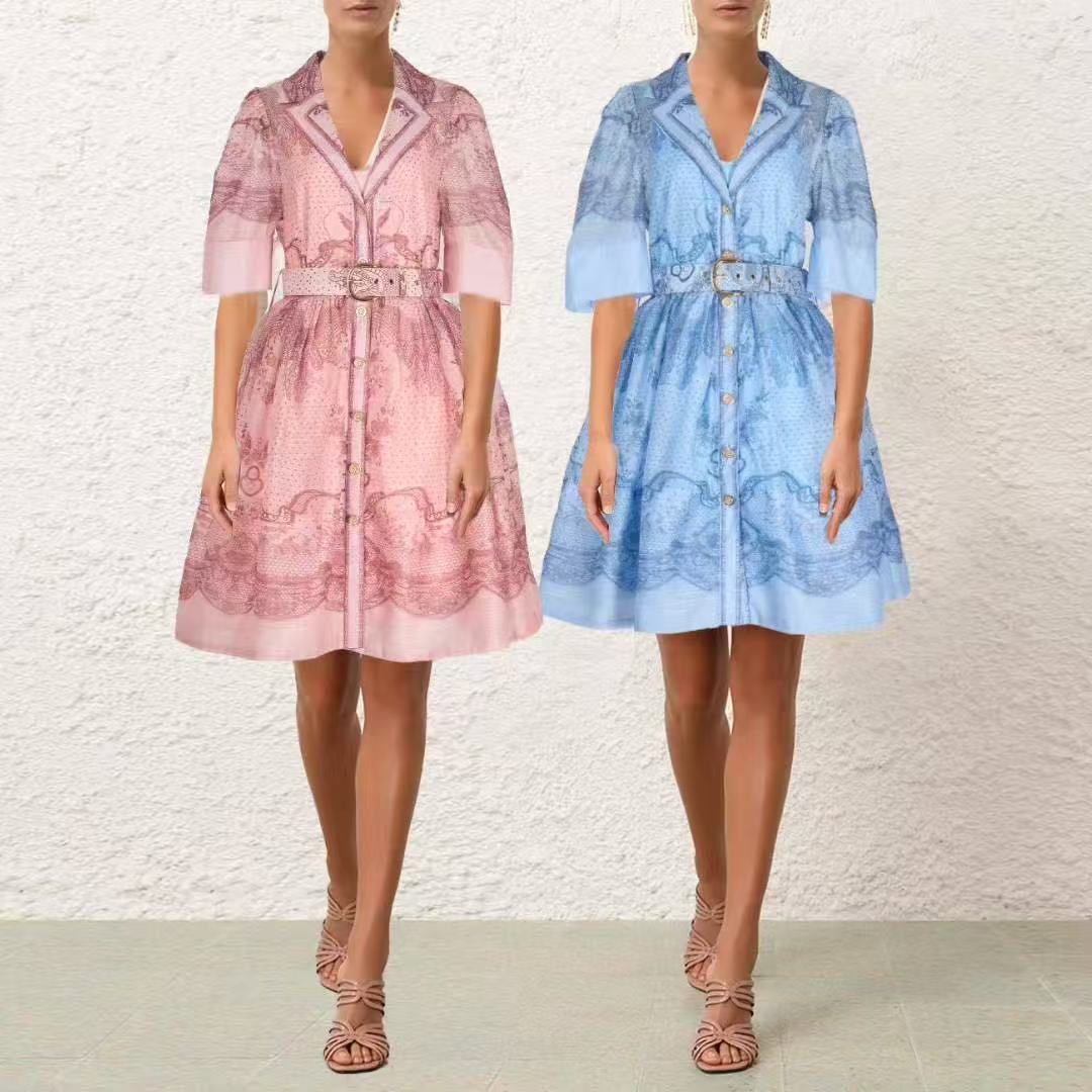 Đầm thiết kế cao cấp cổ sơ mi kèm belt Màu Xanh 6808