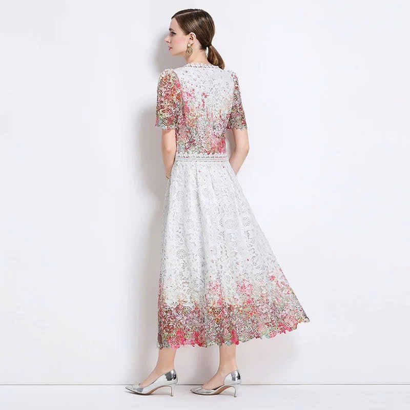 Sét ren chân váy áo cổ vuông hai túi ngực màu hồng 6312