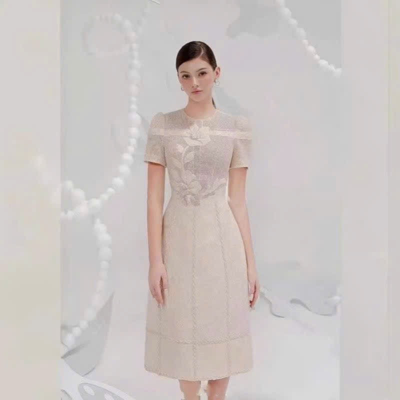 Đầm Zim gấm xịn màu kem 5970