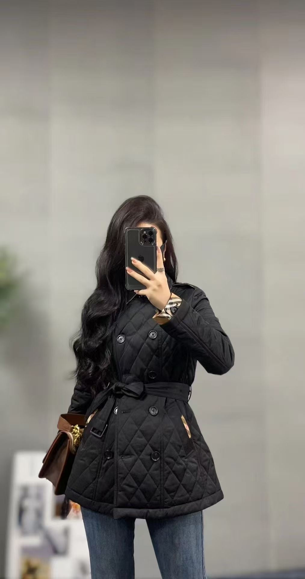Áo Bb phao dài kèm belt Màu Đen 7543