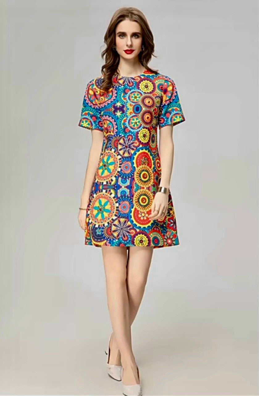 Đầm King lụa suông 2 lớp hoạ tiết tròn nhiều màu 617