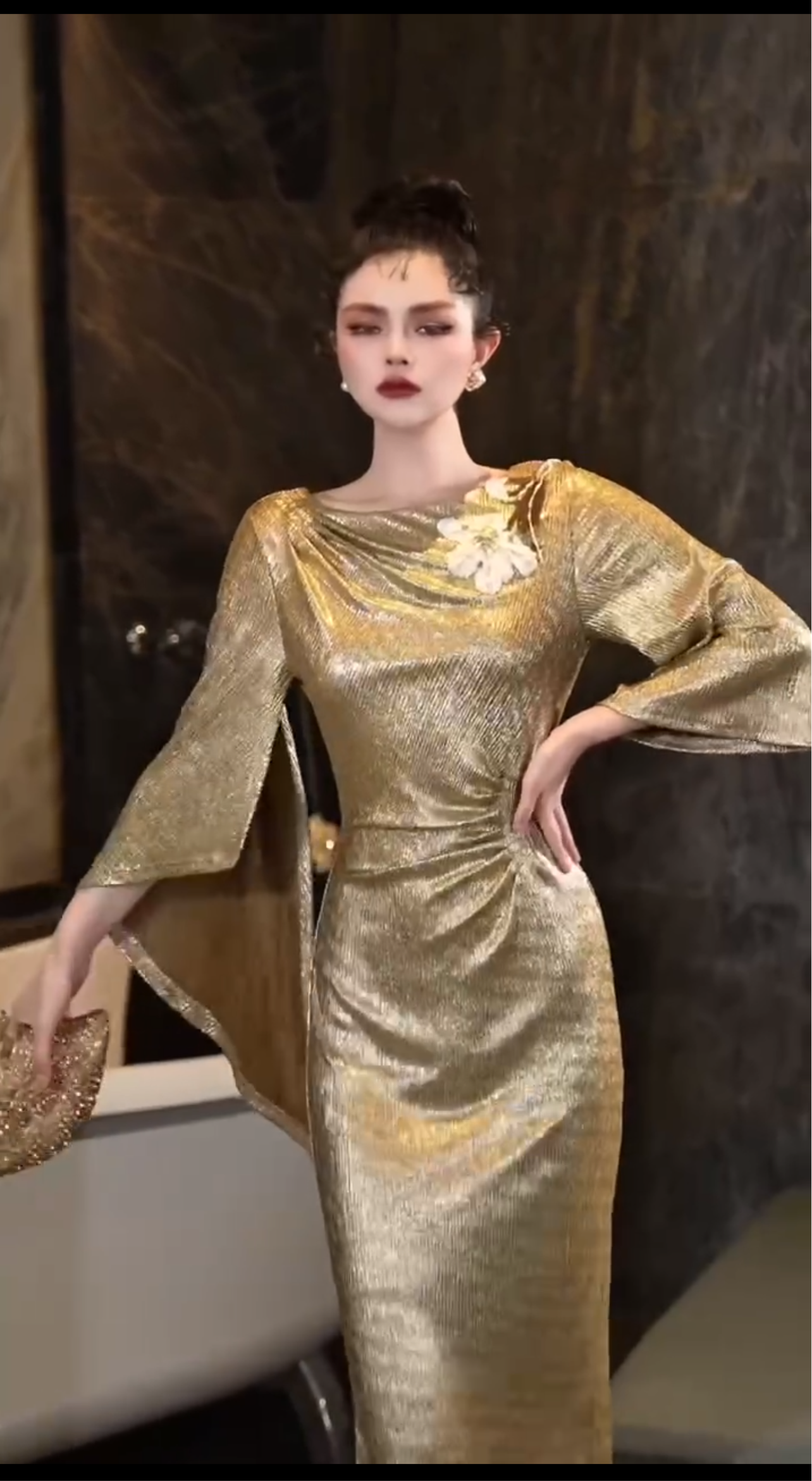 Đầm kim sa đi tiệc siêu sang trọng MÀU VÀNG 5143