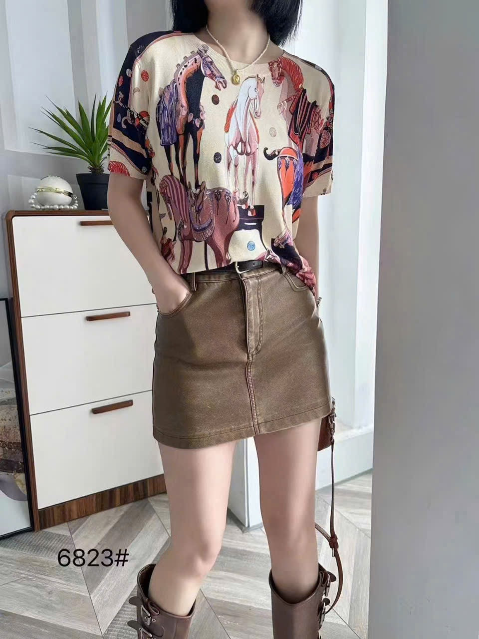 Áo montoghi hoạ tiết nhiều ngựa 6832