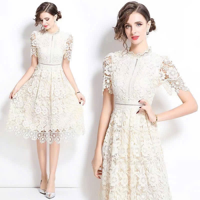 Đầm ren hồng sen hai lớp siêu đẹp 6098