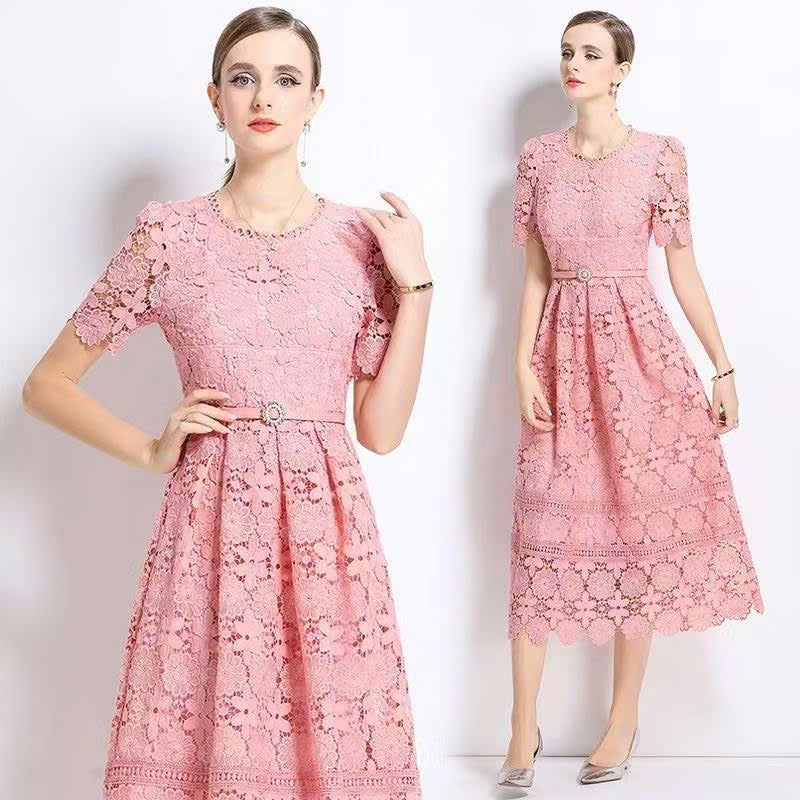 Đầm thiết kế cao cấp hồng kèm belt 6344