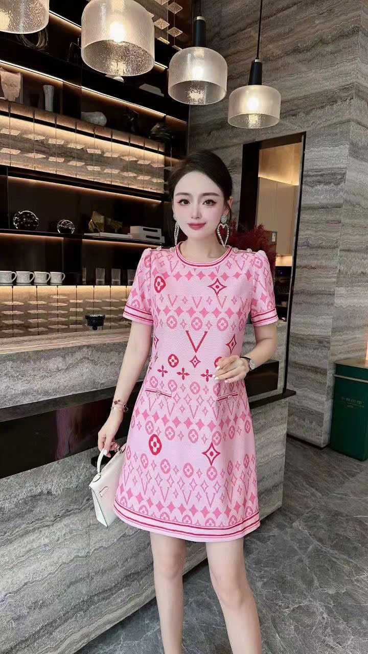 Đầm suông lụa 2 lớp LV Xanh 7493