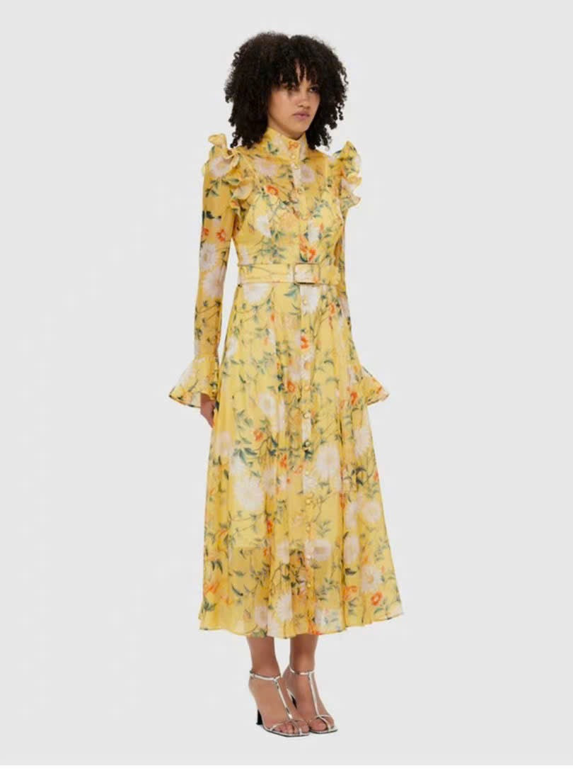 Đầm voan lụa maxi kèm belt bông vàng 5306