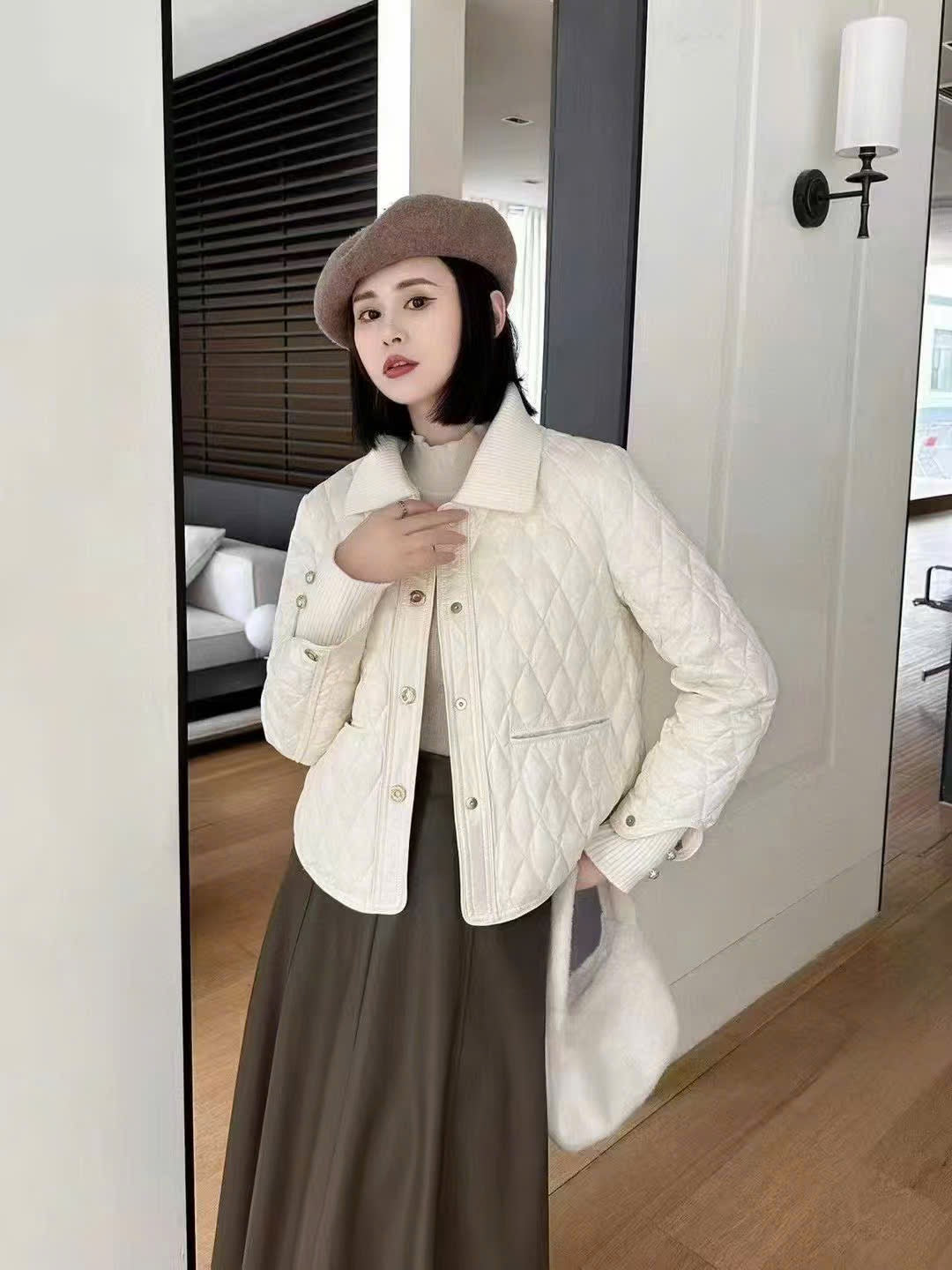 Áo BB phao cổ nhung có túi Màu Nude 7420