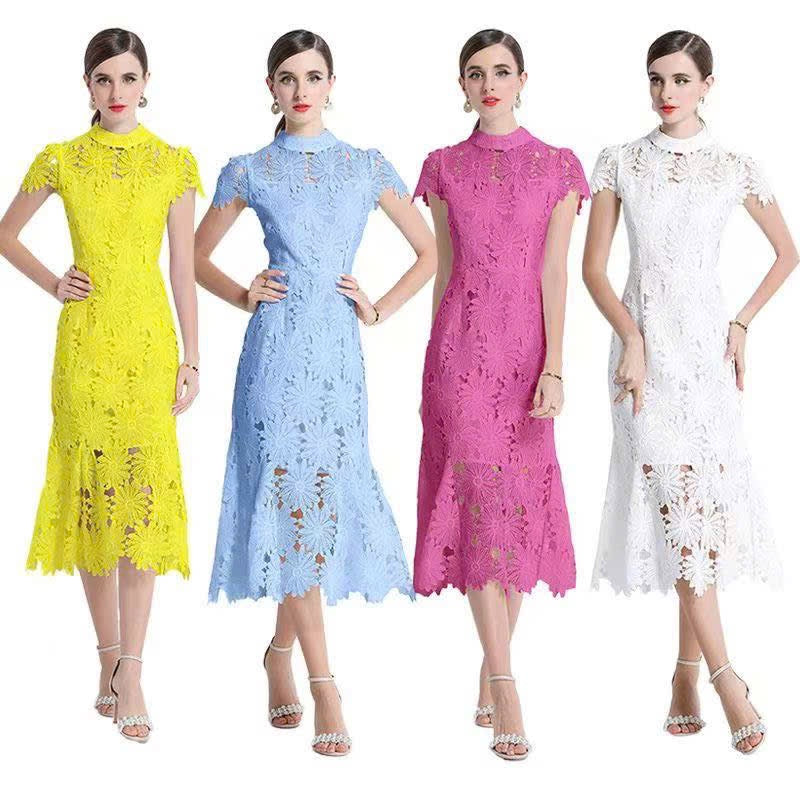 Đầm ren đuôi cá siêu xinh tôn dáng Màu Hồng sen 6348