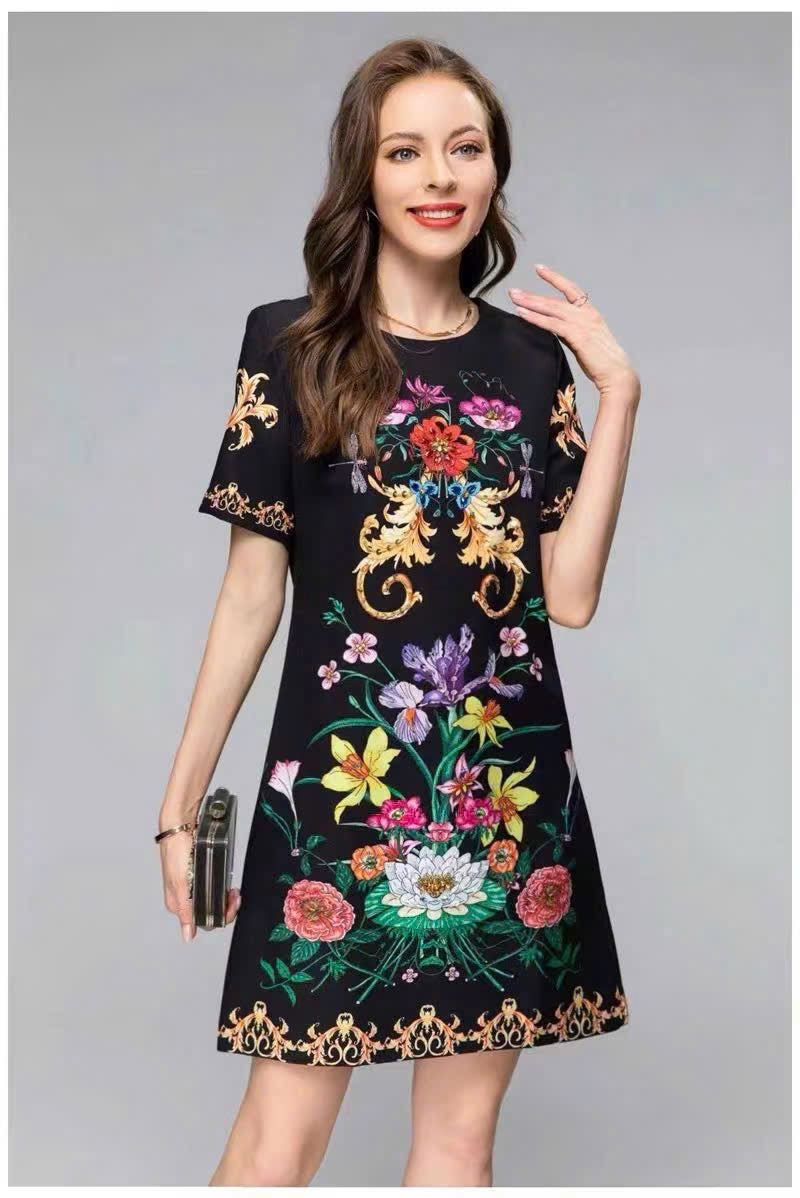 Đầm suông lụa bông hoa nhiều màu 7351