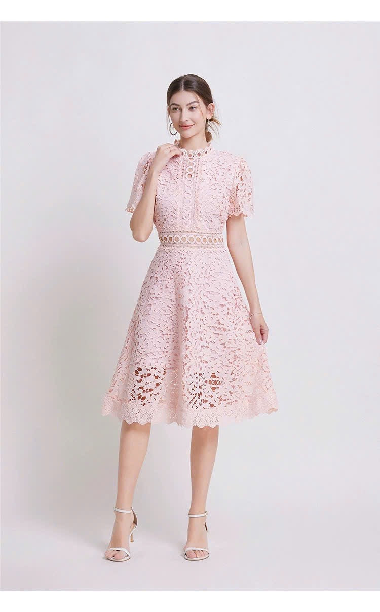 Đầm ren liền viền eo xịn MÀU HỒNG 5966