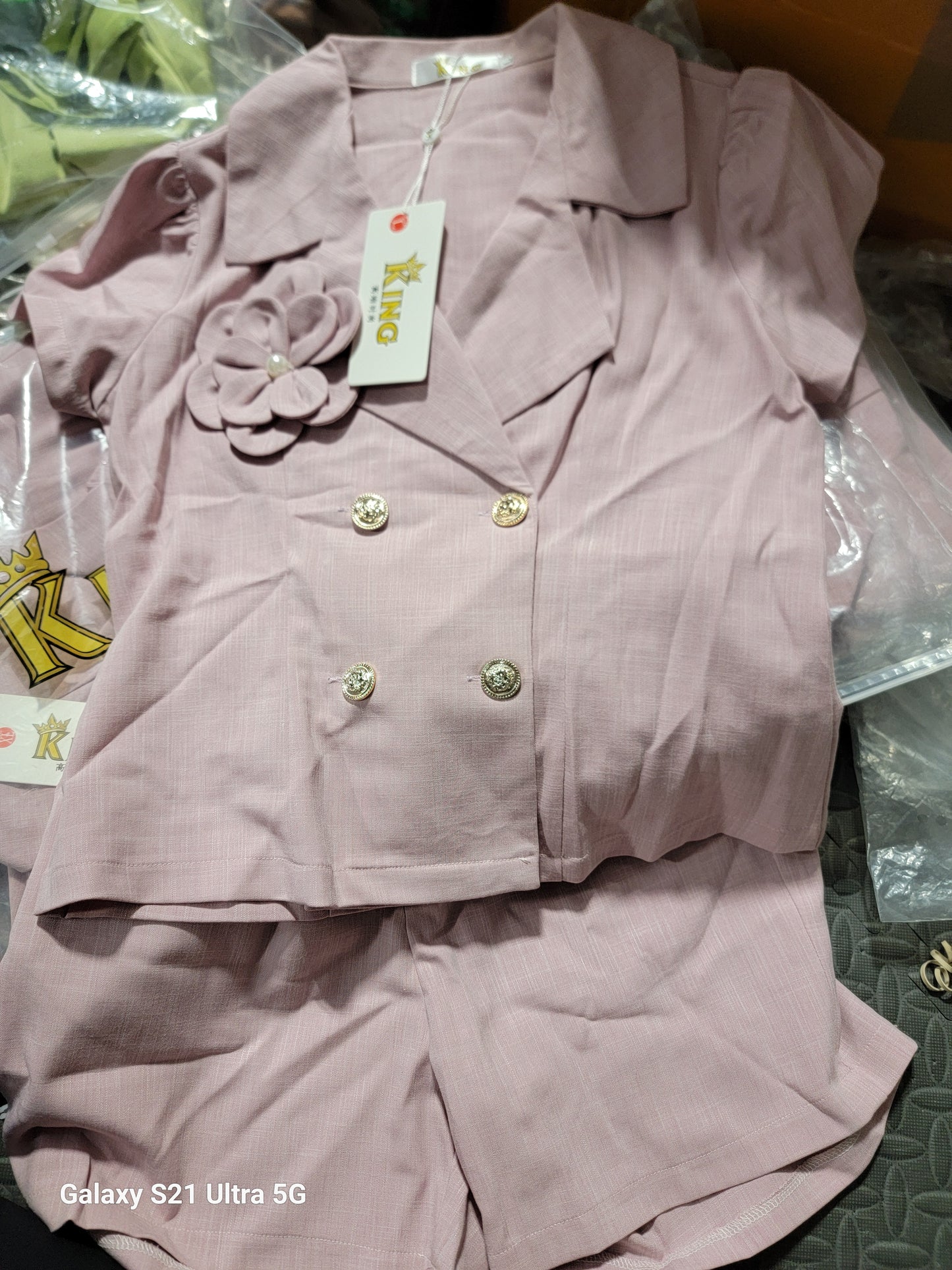 Set cổ vest quần đùi Màu Hồng 8690