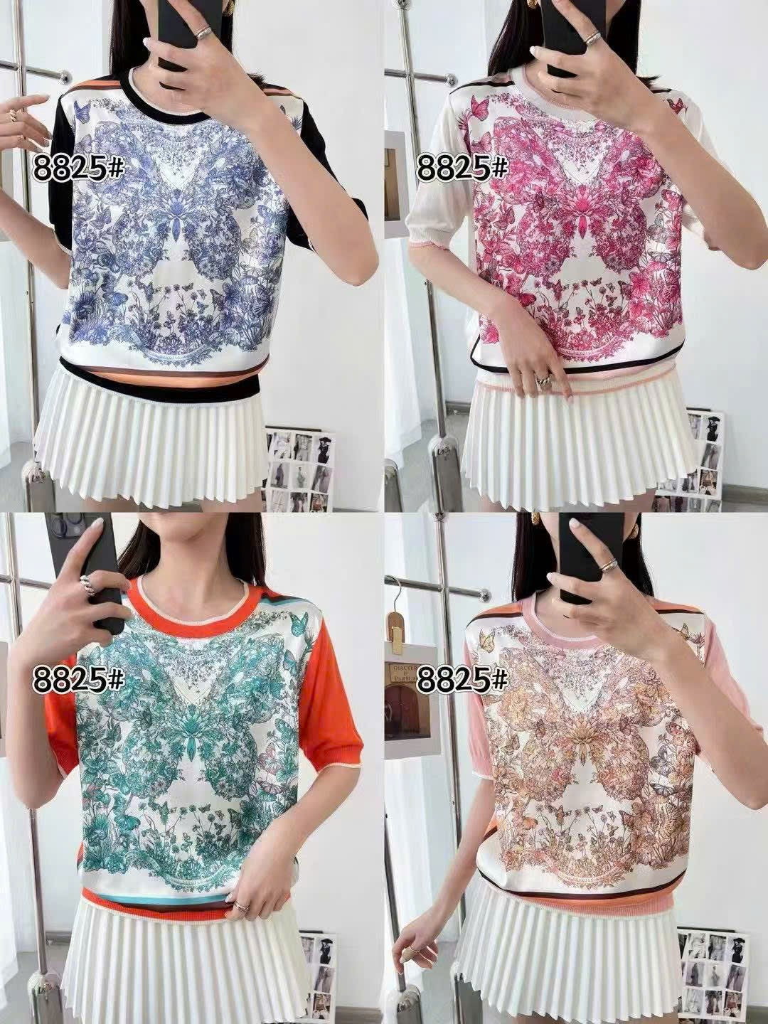 Áo Montoghi HM phối lụa họa tiết bướm to Màu Đen 9146