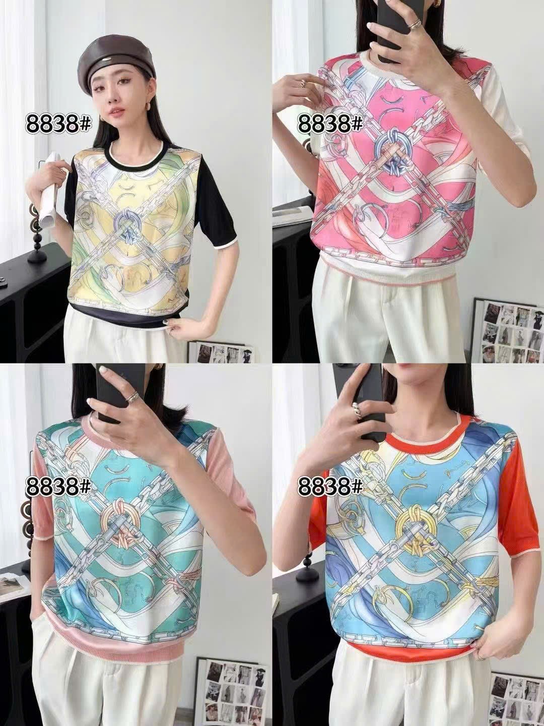 Áo Montoghi HM phối lụa họa tiết dây xích X Màu Cam 9143