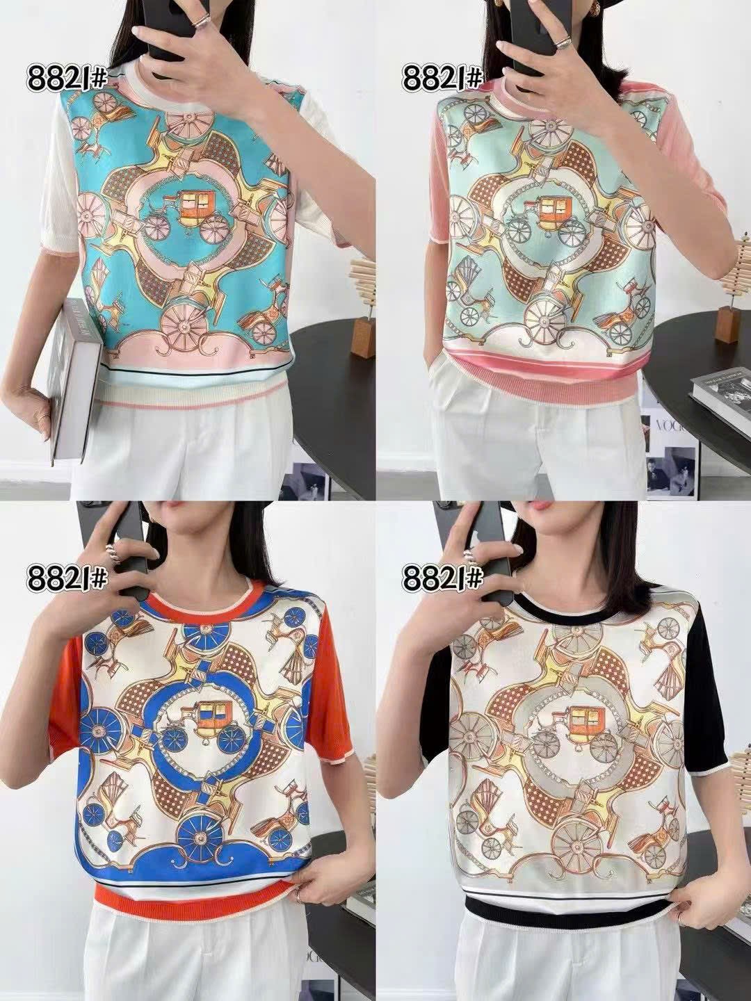 Áo Montoghi HM phối lụa họa tiết xe kéo Màu Cam 9153