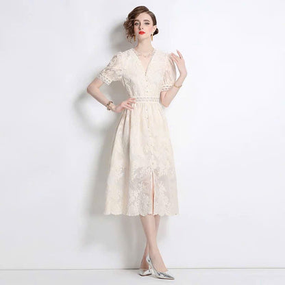 Đầm voan cổ tim phối ren cực sang 6317