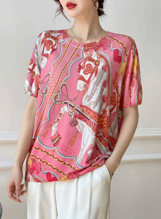 Áo montoghi hoạ tiết ngựa hồng 6828