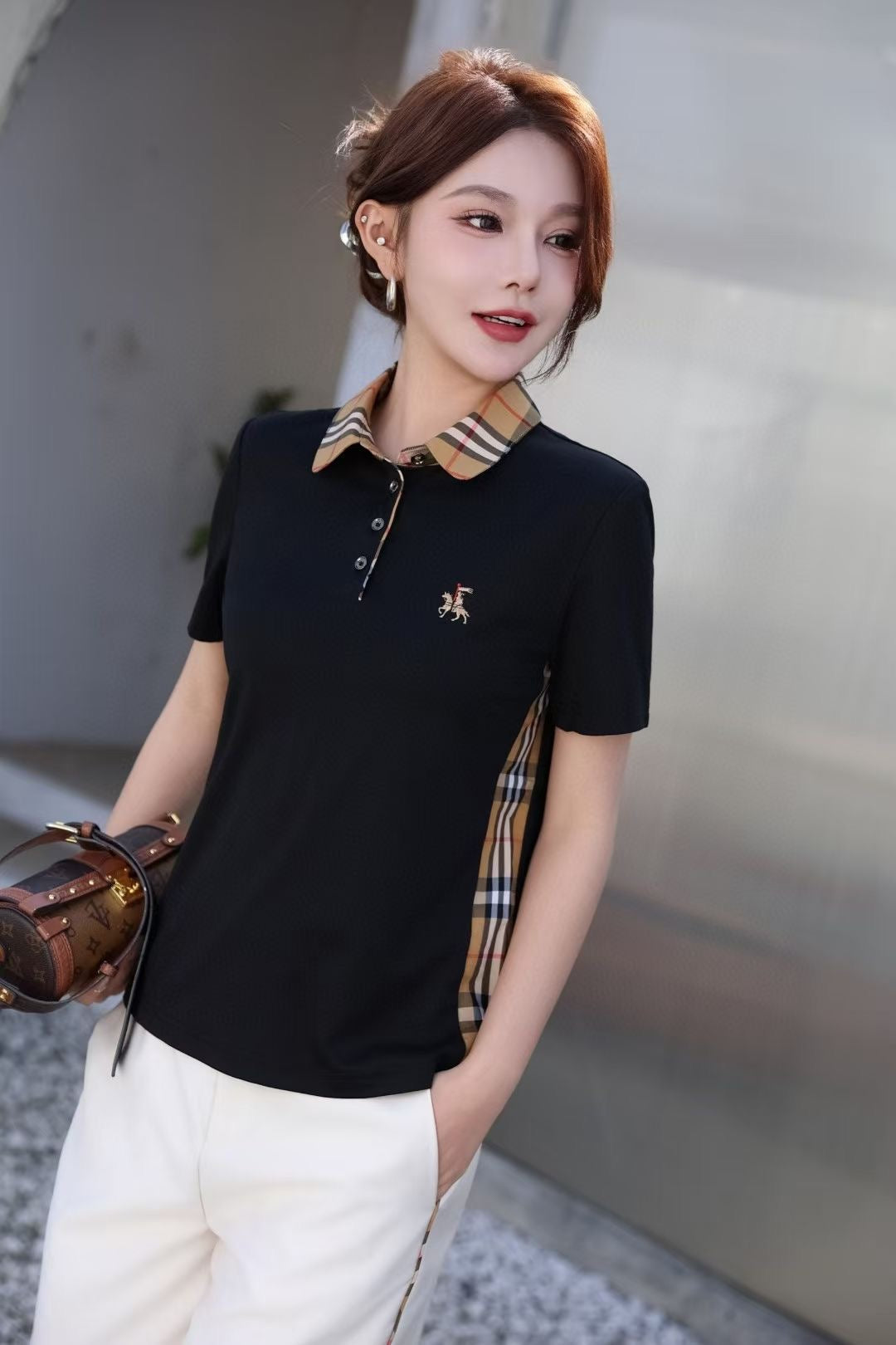 Áo BB cổ bẻ sọc sườn Màu Đen 6292