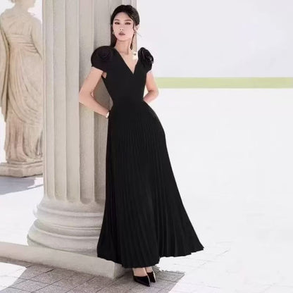 Đầm đi tiệc siêu sang trọng bông hai vai Màu Đen 6819