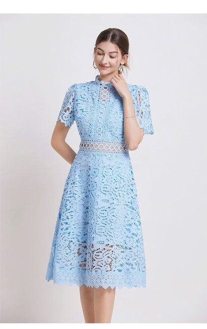 Đầm ren liền viền eo xịn MÀU XANH DA TRỜI 6063