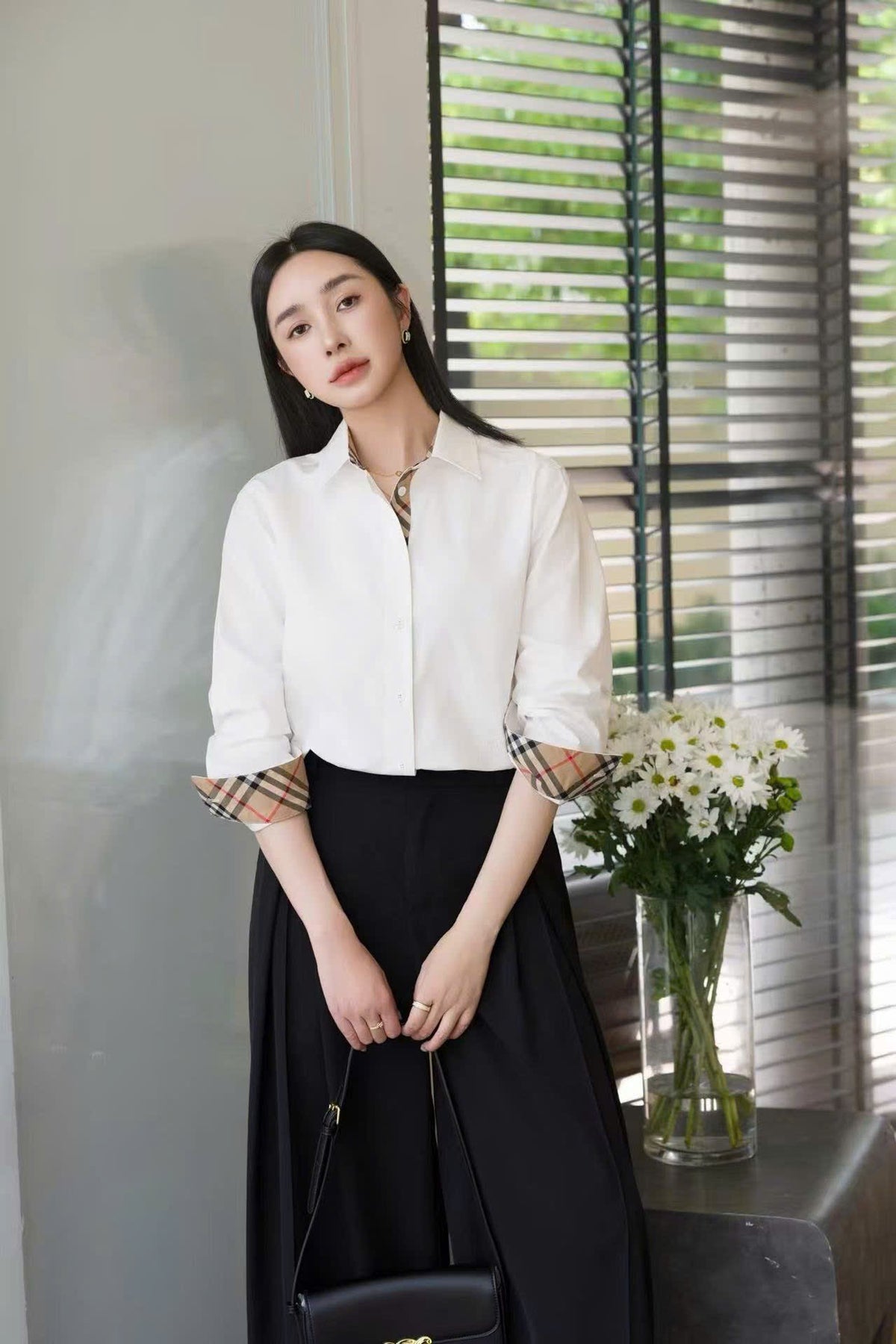 Áo sơ mi BBR cổ bẻ viền caro nâu Màu Hồng 9685