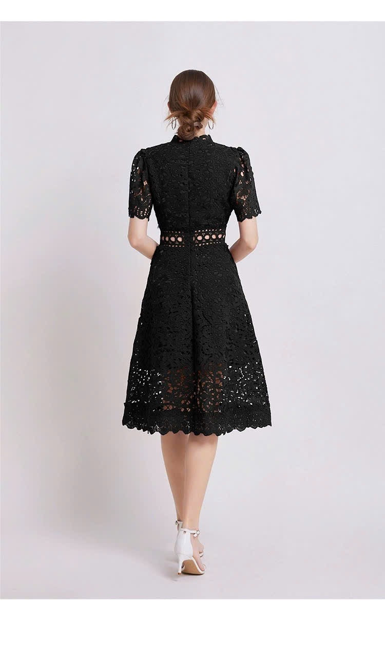 Đầm ren liền viền eo xịn MÀU ĐEN 6062