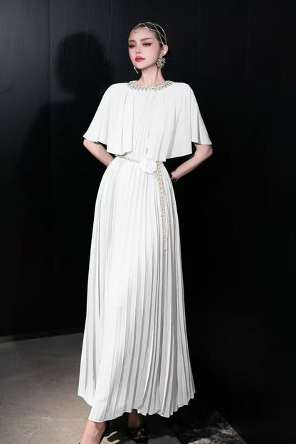 Đầm thiết kế đi tiệc xếp li kèm dây belt xích màu Trắng 6739
