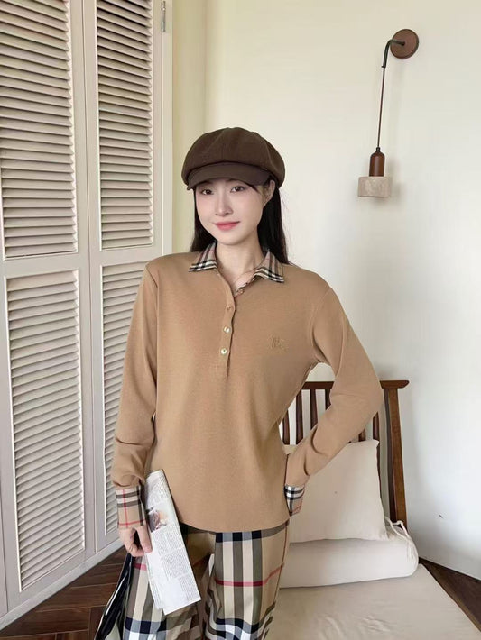 Áo Bb thun tay daig cổ bẻ caro nhỏ Màu Nude 7522