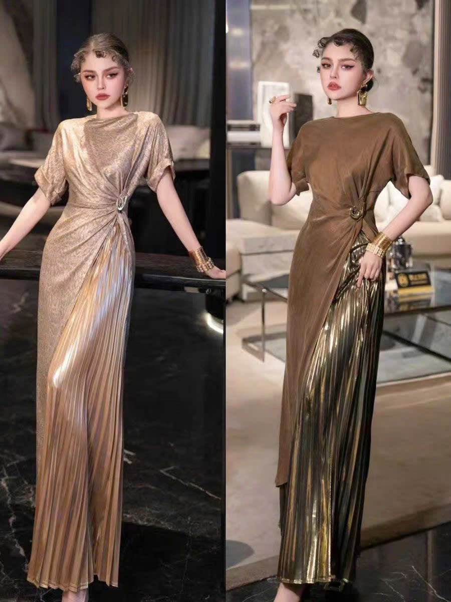 Set thiết kế áo dài vạt xéo quần ống rộng sang chảnh quí cô Màu Beo 5549