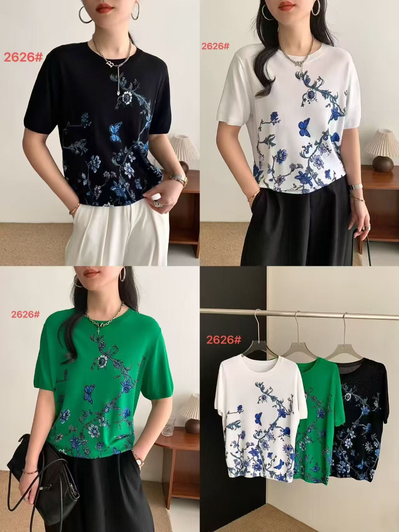 Áo Montoghi hoạ tiết hoa bướm nhỏ MÀU ĐEN 7899