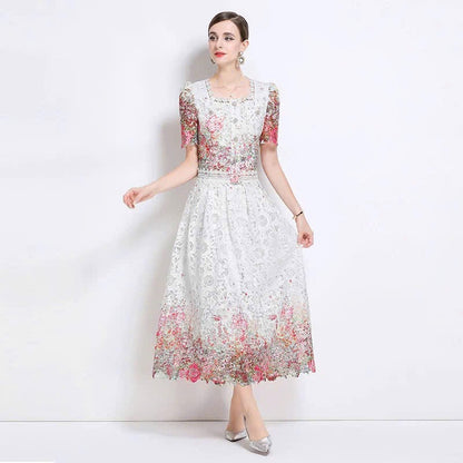 Sét ren chân váy áo cổ vuông hai túi ngực màu hồng 6312