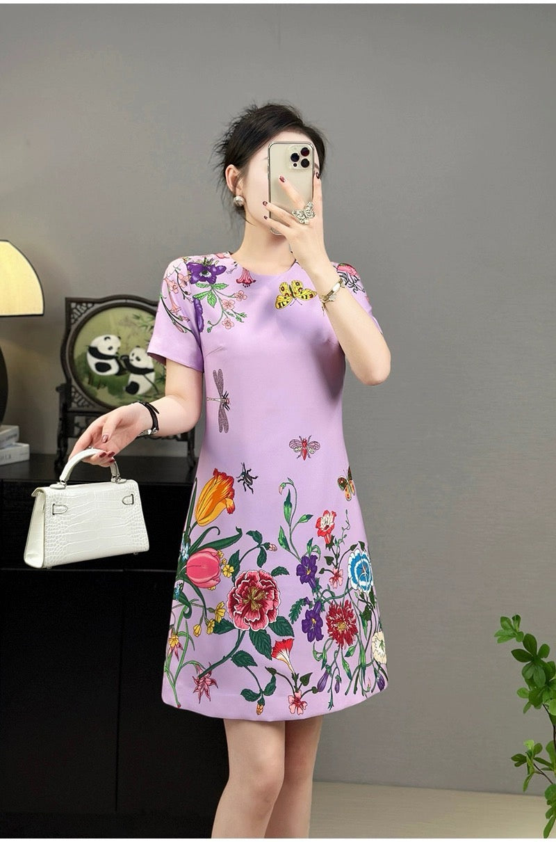 Đầm lụa suông màu xanh 1077