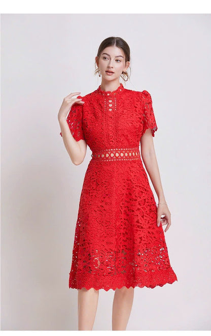 Đầm ren liền viền eo xịn MÀU ĐỎ 5968