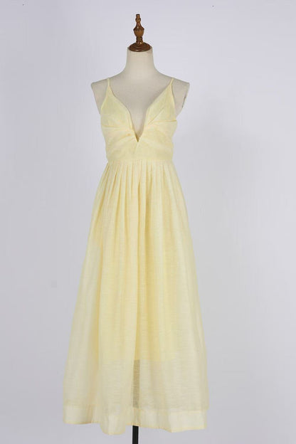 Đầm dây thiết kế cổ tim sâu Màu Vàng 6724
