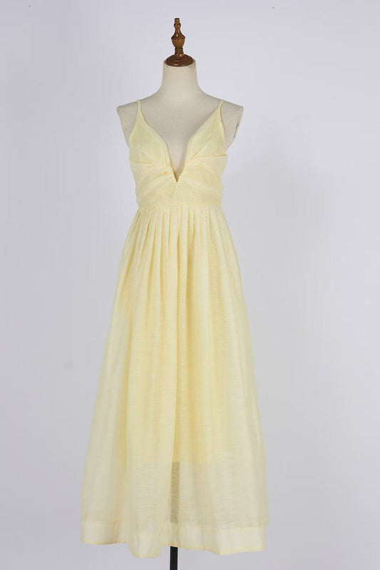 Đầm dây thiết kế cổ tim sâu Màu Vàng 6724