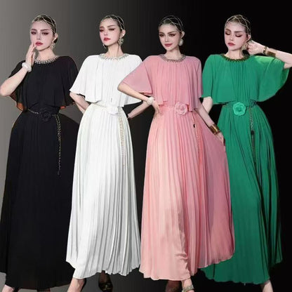 Đầm thiết kế đi tiệc xếp li kèm dây belt xích màu Trắng 6739