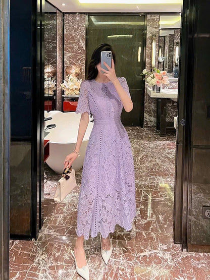 Đầm ren thiết kế nhẹ nhàng sang chảnh màu tím 6311