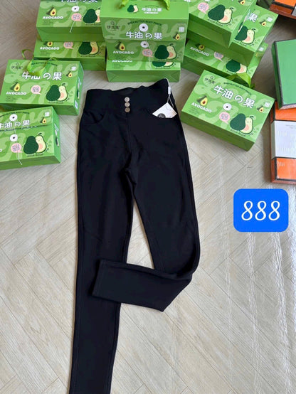 Quần legging bơ cạp cao 3 nút vàng trơn 2964