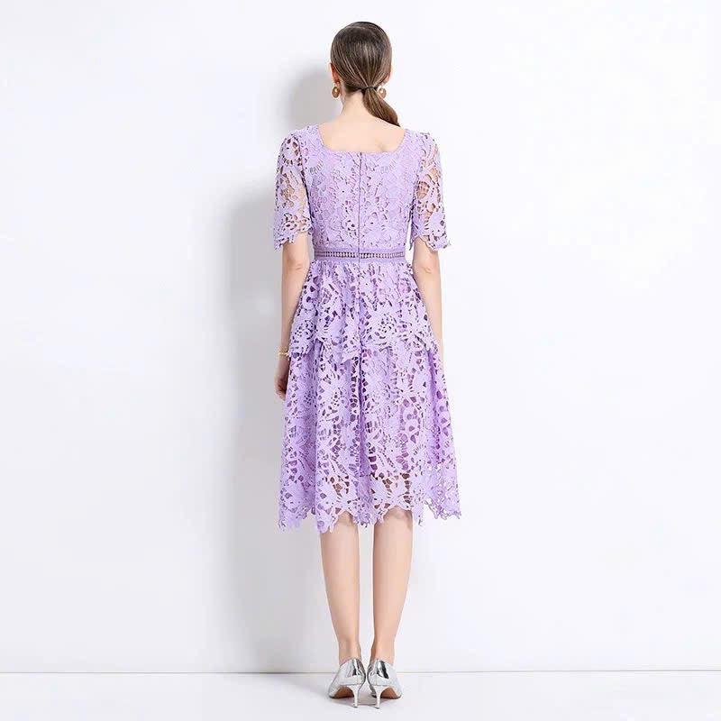 Đầm ren hai tầng cổ vuông mềm đẹp 6315