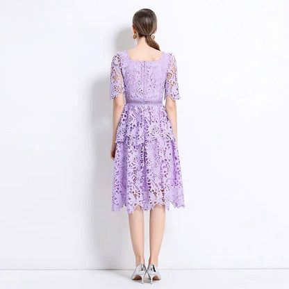 Đầm ren hai tầng cổ vuông mềm đẹp 6315