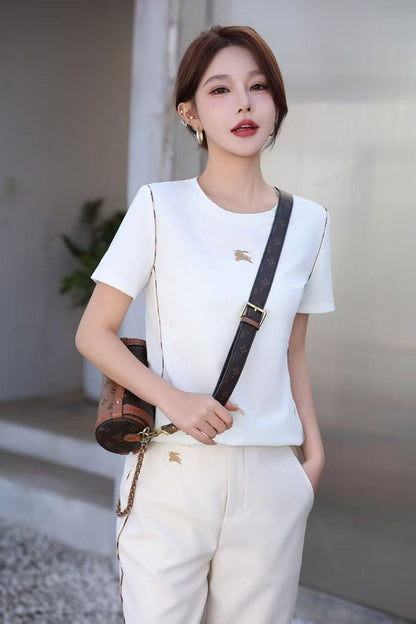 Áo BB 6674 thun cotton chui cổ viễn sọc logo ngực Màu Trắng xịn 6674