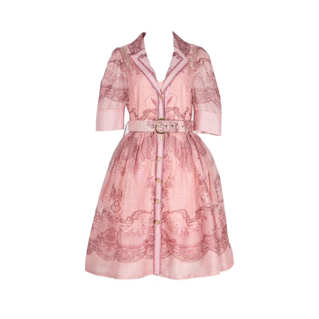 Đầm thiết kế cao cấp cổ sơ mi kèm belt Màu Xanh 6808