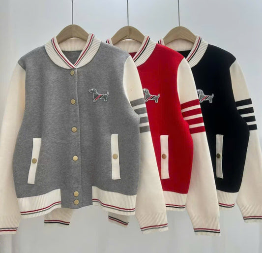 Áo khoác bomber Thom dây kéo tay sọc viền đỏ Màu Xám 9446