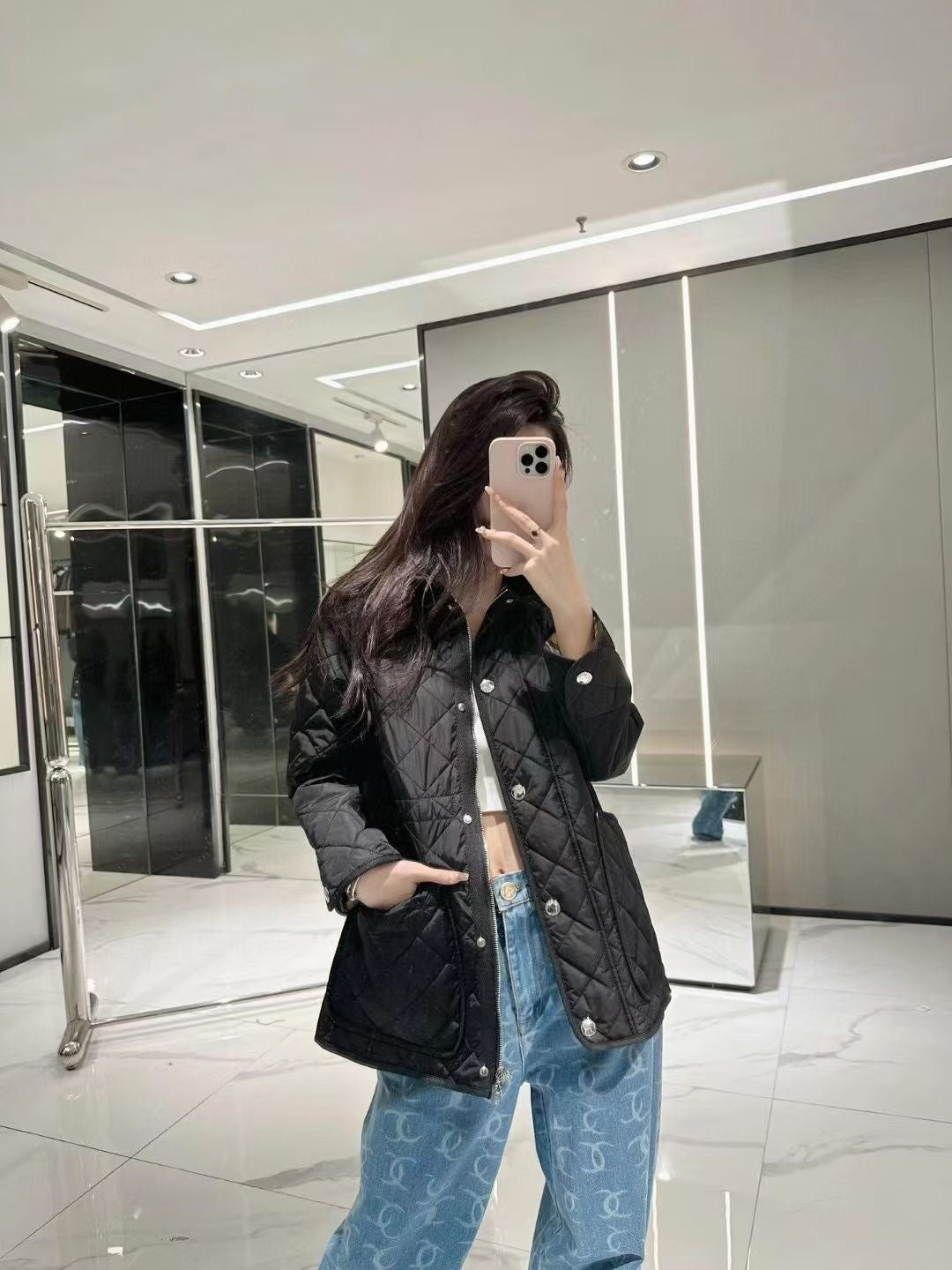Áo Bb phao 5110 dáng dài kèm nón thun eo Màu Đen 7574