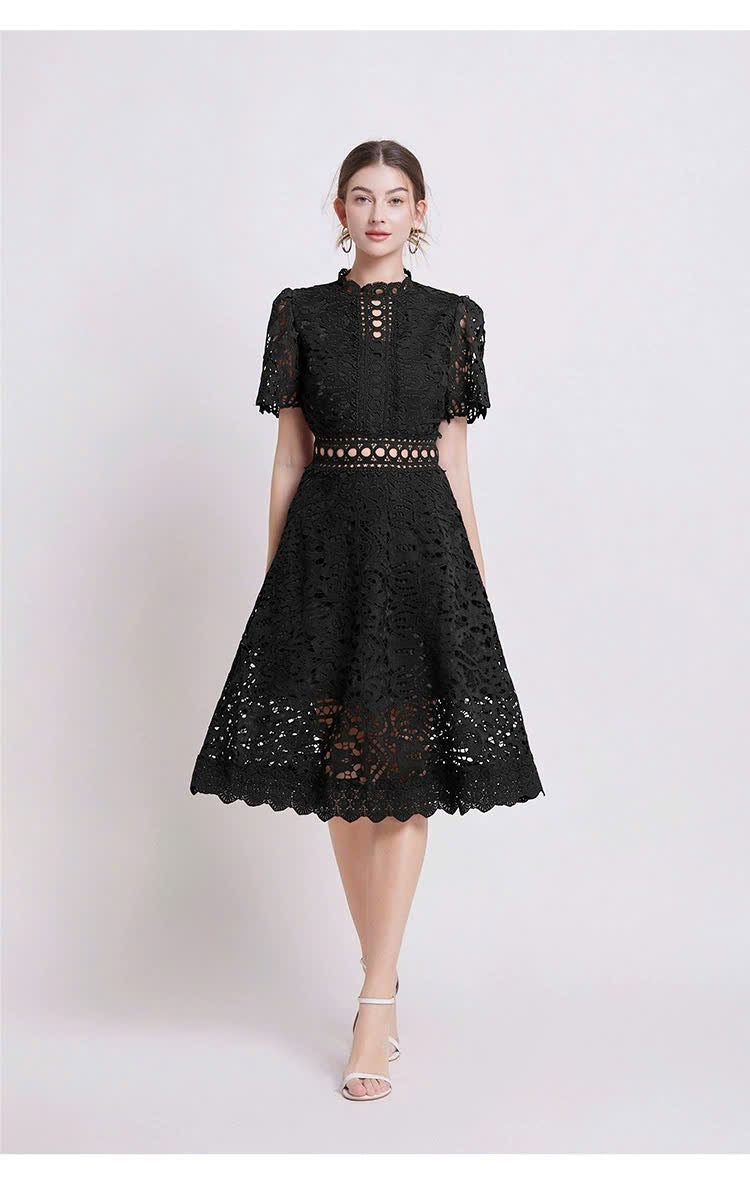 Đầm ren liền viền eo xịn MÀU ĐEN 6062